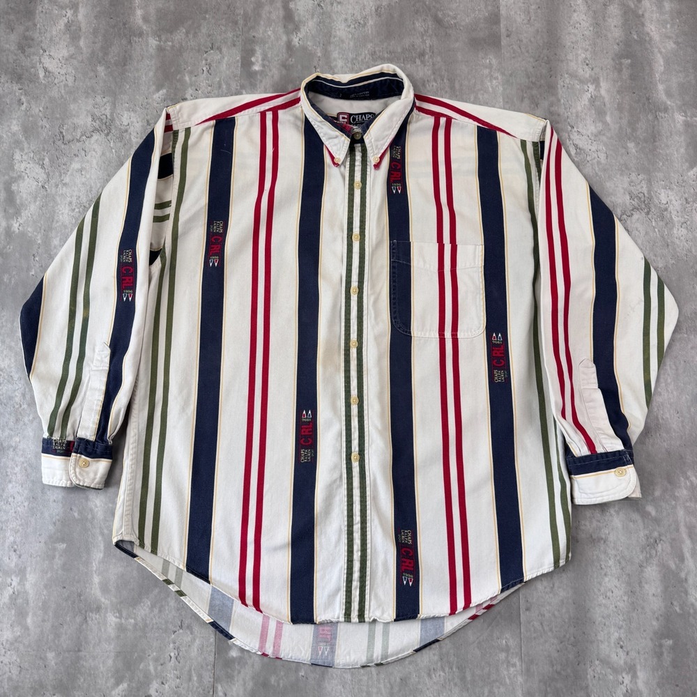 Vintage Chaps Ralph Lauren Shirt Mens Large Striped Long Sleeve Button Down‎ 90s